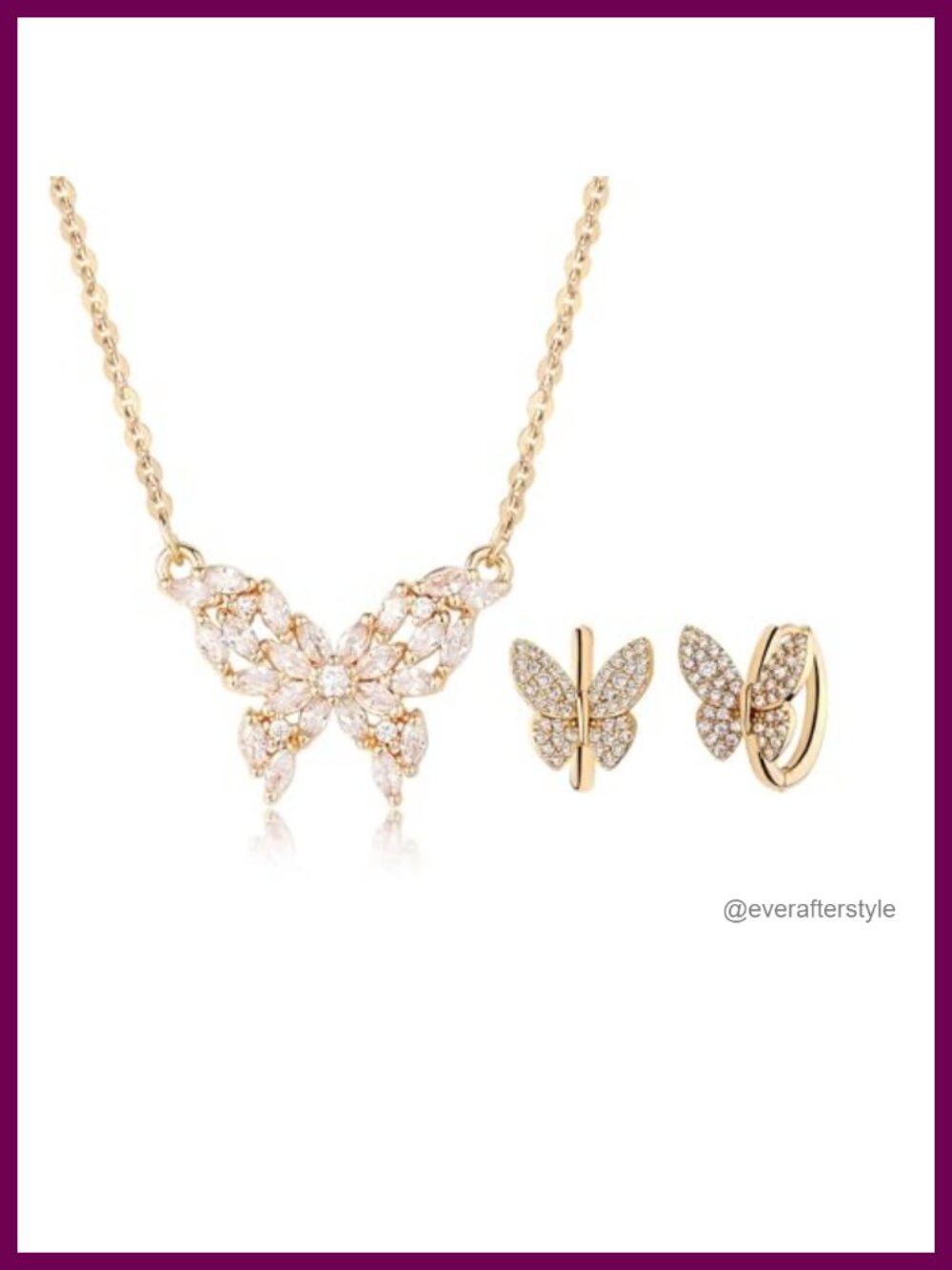 14K Gold Plated Butterfly Jewelry Set with Cubic Zirconia Huggie Earrings and